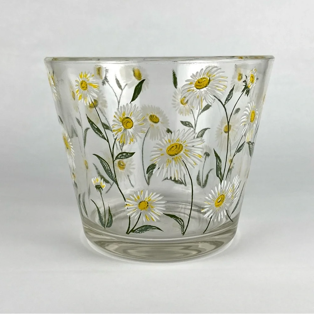 Mid-Century Cera Small Glass Ice Bucket With Daisy Motif